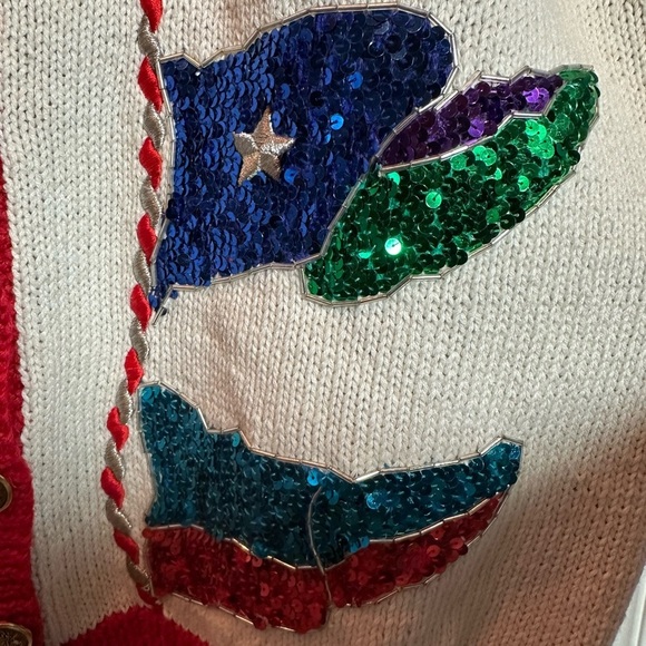 Vintage 90's Maria Christina Flag Cardigan Women's Large(?) Hand Knit Nautical - Picture 5 of 7